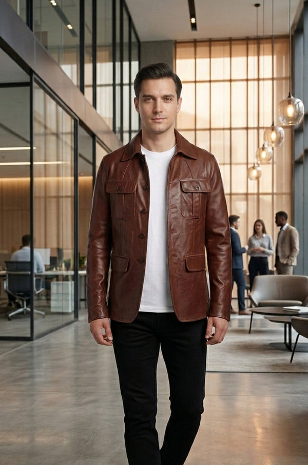 M026 Men's Blazer Wear Coat Classic Formal Easy Rider Genuine Leather Jacket