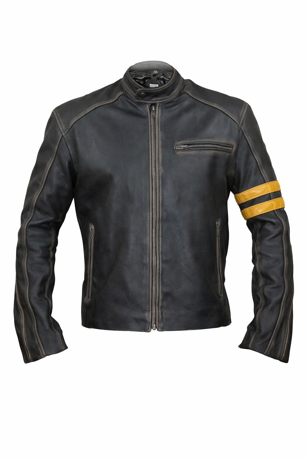 M027 Biker Support Distressed Café Racer Men Black Retro Leather Jacket with protectors