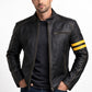 M027 Biker Support Distressed Café Racer Men Black Retro Leather Jacket with protectors