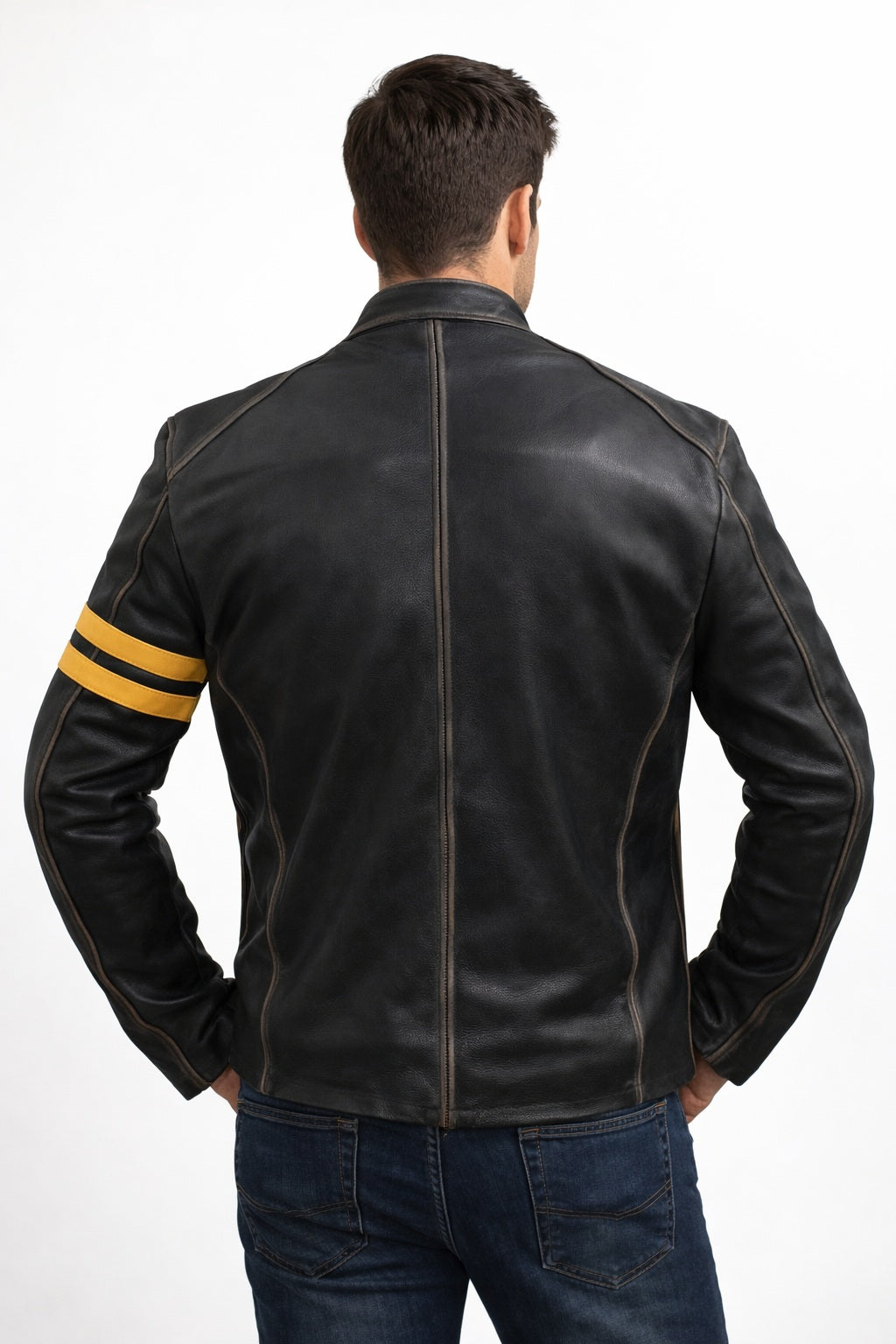 M027 Biker Support Distressed Café Racer Men Black Retro Leather Jacket with protectors