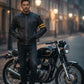 M027 Biker Support Distressed Café Racer Men Black Retro Leather Jacket with protectors