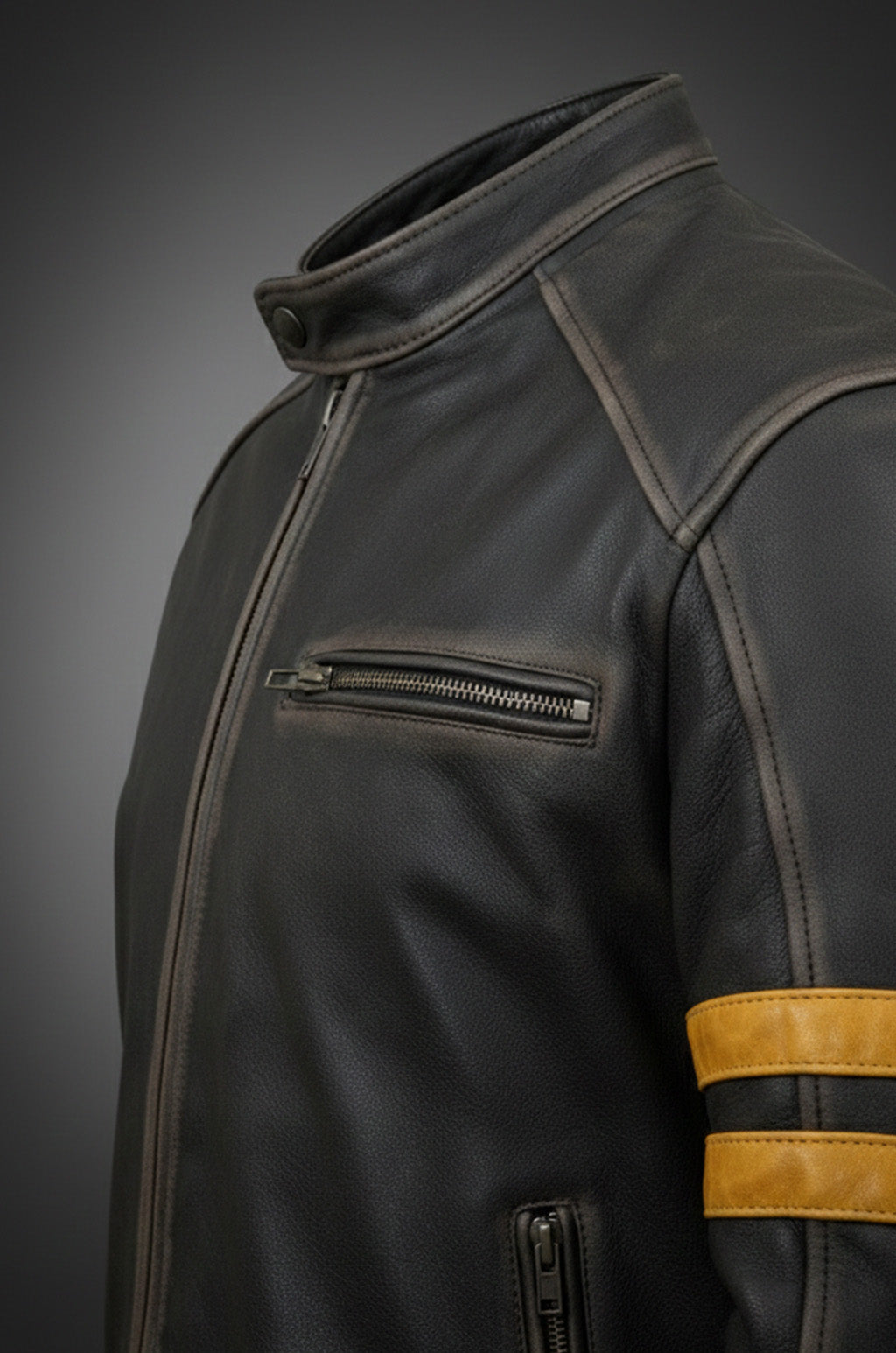 M027 Biker Support Distressed Café Racer Men Black Retro Leather Jacket with protectors