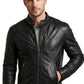 Man wearing a black leather jacket on a white background