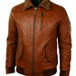 M030 Men's Genuine Leather Hooded Fur Bomber Retro Aviator Brown Stylish Jacket