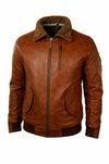 M030 Men's Genuine Leather Hooded Fur Bomber Retro Aviator Brown Stylish Jacket