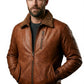 M030 Men's Genuine Leather Hooded Fur Bomber Retro Aviator Brown Stylish Jacket