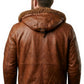 M030 Men's Genuine Leather Hooded Fur Bomber Retro Aviator Brown Stylish Jacket