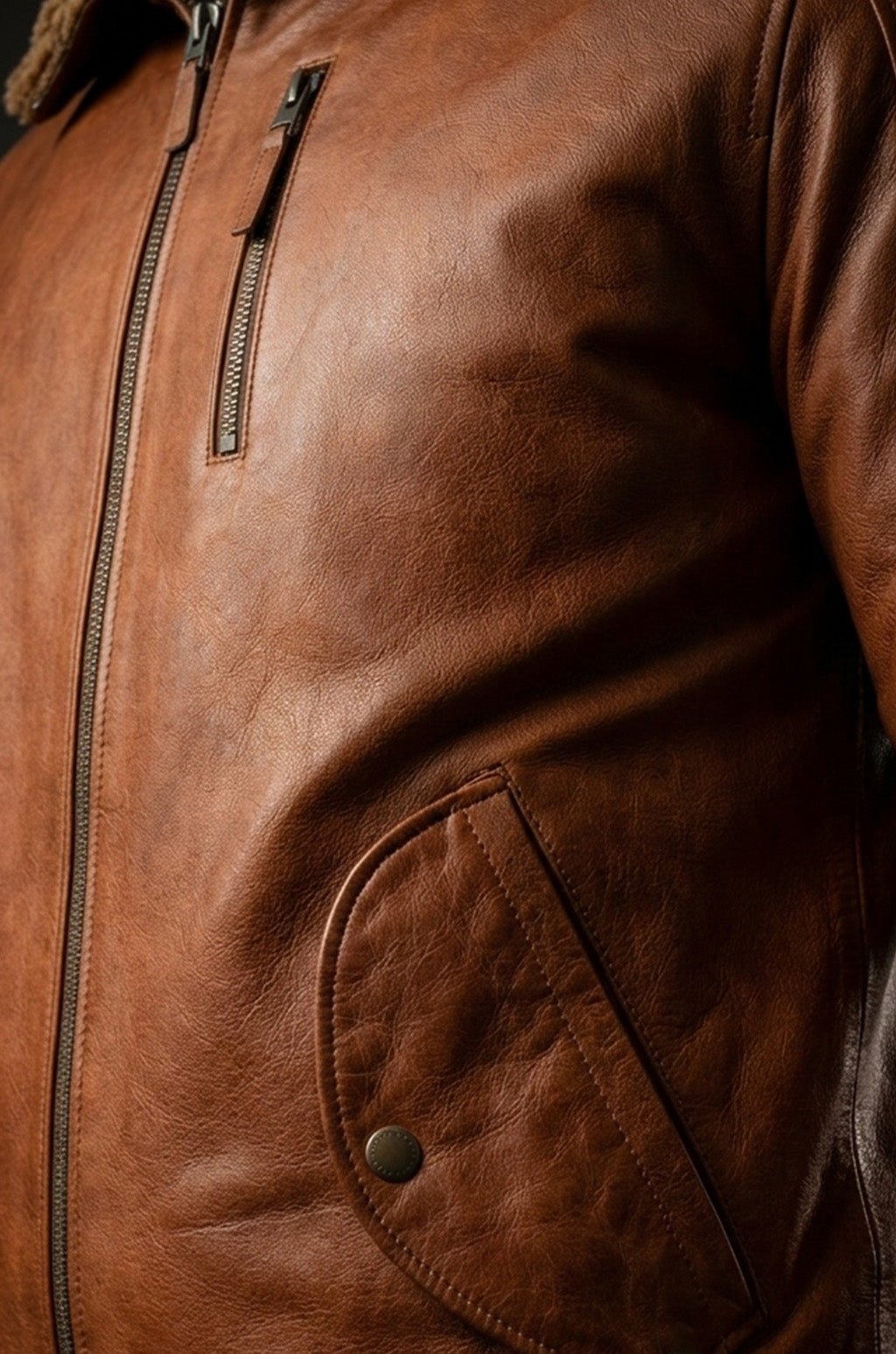 M030 Men's Genuine Leather Hooded Fur Bomber Retro Aviator Brown Stylish Jacket