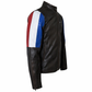 M032 Men's Genuine Leather Cafe Racer Brown France Flag Jacket