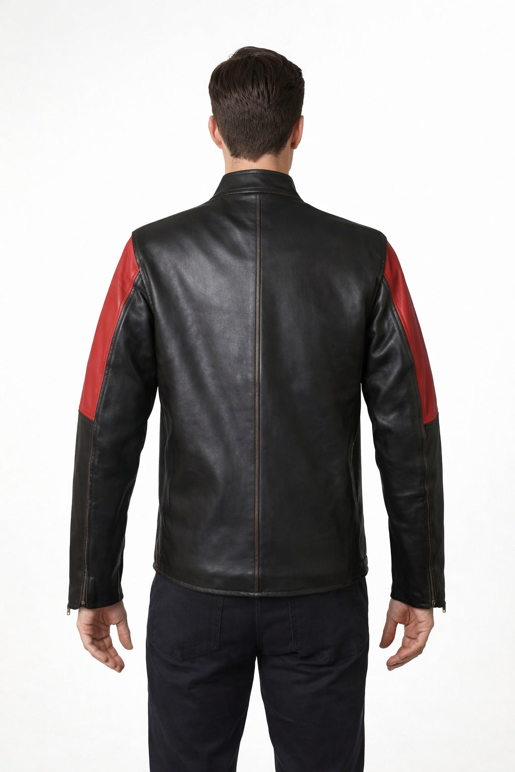M032 Men's Genuine Leather Cafe Racer Brown France Flag Jacket