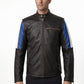 M032 Men's Genuine Leather Cafe Racer Brown France Flag Jacket