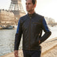 M032 Men's Genuine Leather Cafe Racer Brown France Flag Jacket