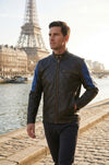 M032 Men's Genuine Leather Cafe Racer Brown France Flag Jacket