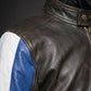 M032 Men's Genuine Leather Cafe Racer Brown France Flag Jacket