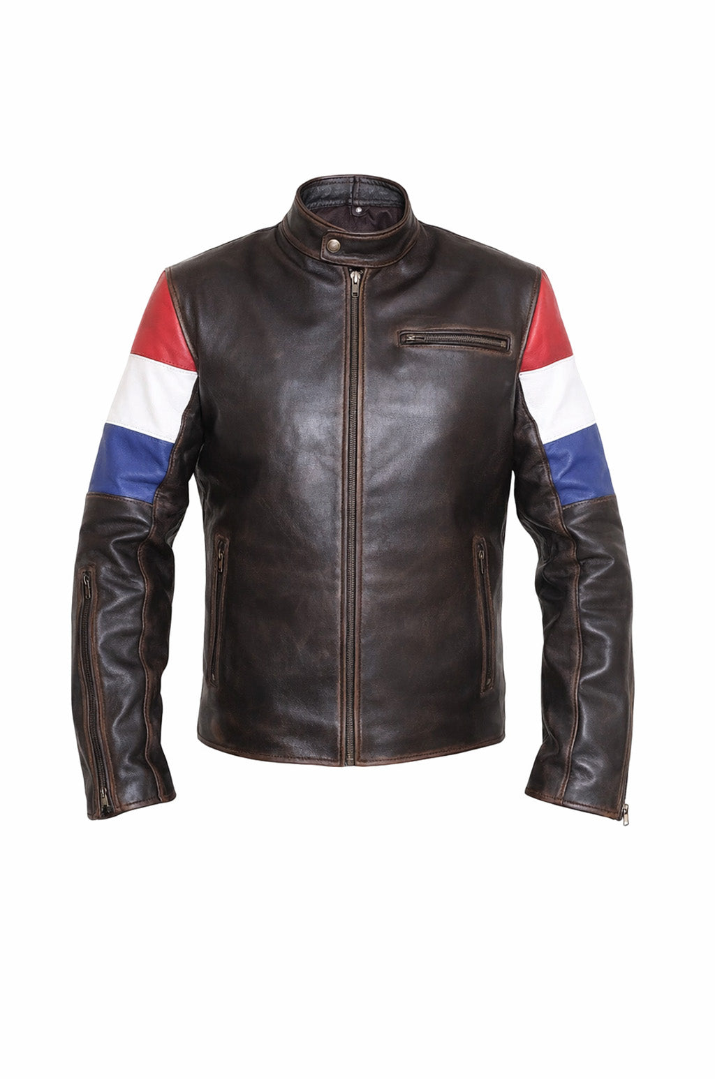 M033 HoL Brand Dutch Netherlands Flag Brown Genuine Leather Jacket For Men's
