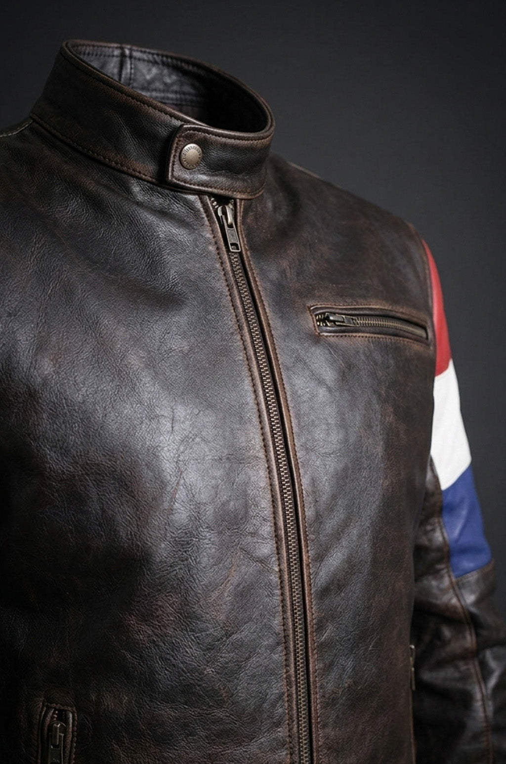 M033 HoL Brand Dutch Netherlands Flag Brown Genuine Leather Jacket For Men's