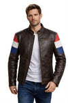 M033 HoL Brand Dutch Netherlands Flag Brown Genuine Leather Jacket For Men's