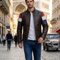 M033 HoL Brand Dutch Netherlands Flag Brown Genuine Leather Jacket For Men's