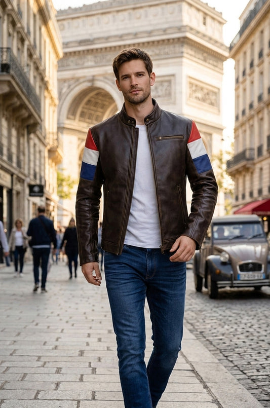 M033 HoL Brand Dutch Netherlands Flag Brown Genuine Leather Jacket For Men's