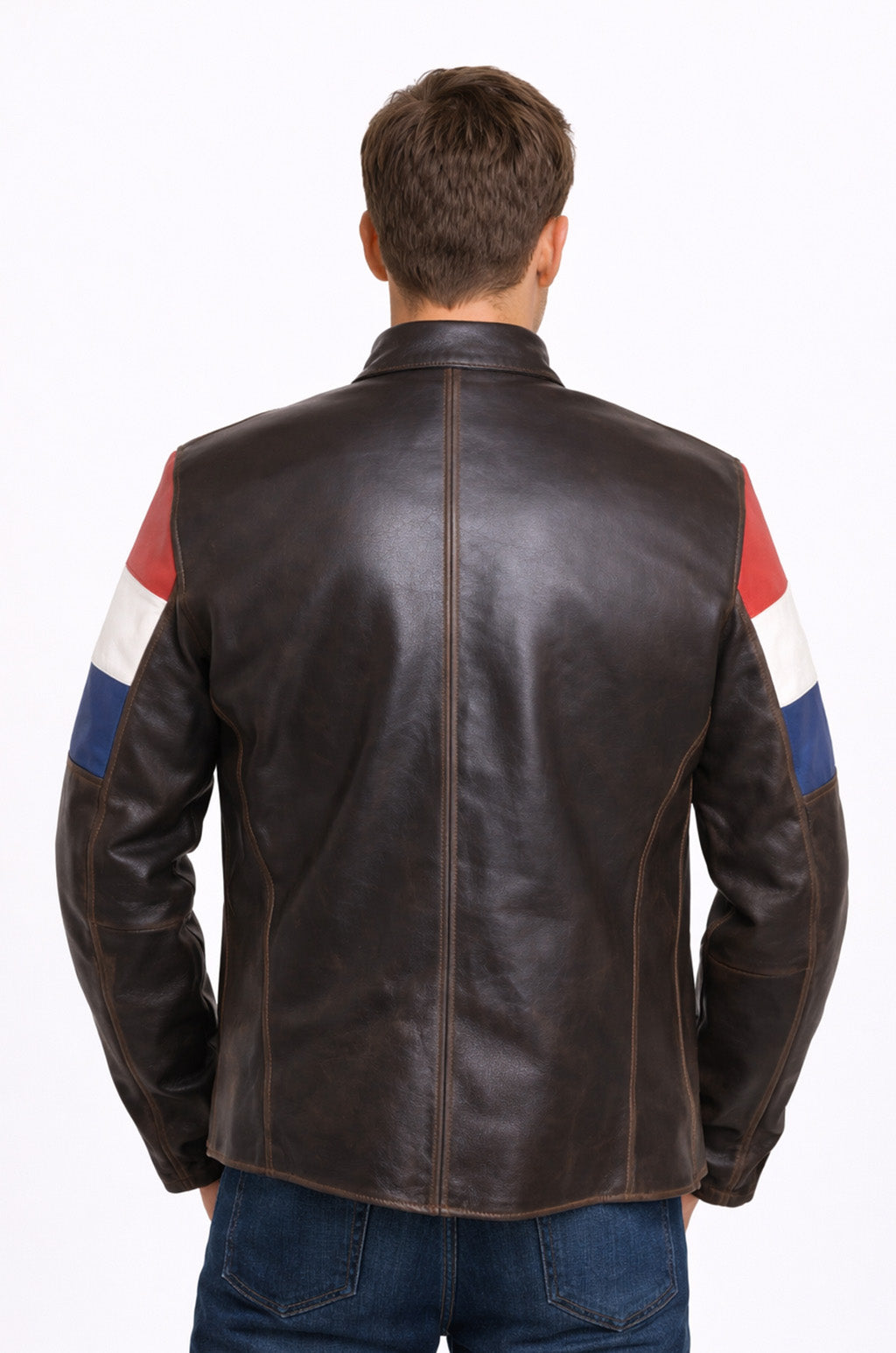 M033 HoL Brand Dutch Netherlands Flag Brown Genuine Leather Jacket For Men's