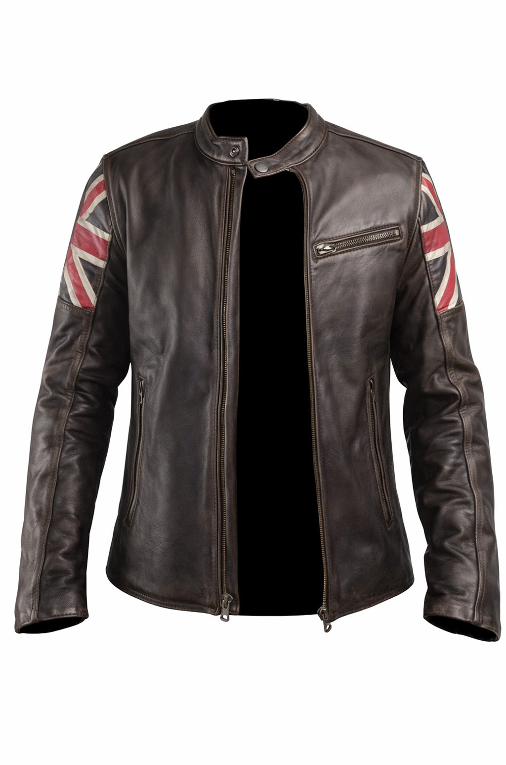 UK Flag M034 Cafe Racer Stylish Brown Biker Vintage Men's Jacket