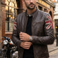 UK Flag M034 Cafe Racer Stylish Brown Biker Vintage Men's Jacket