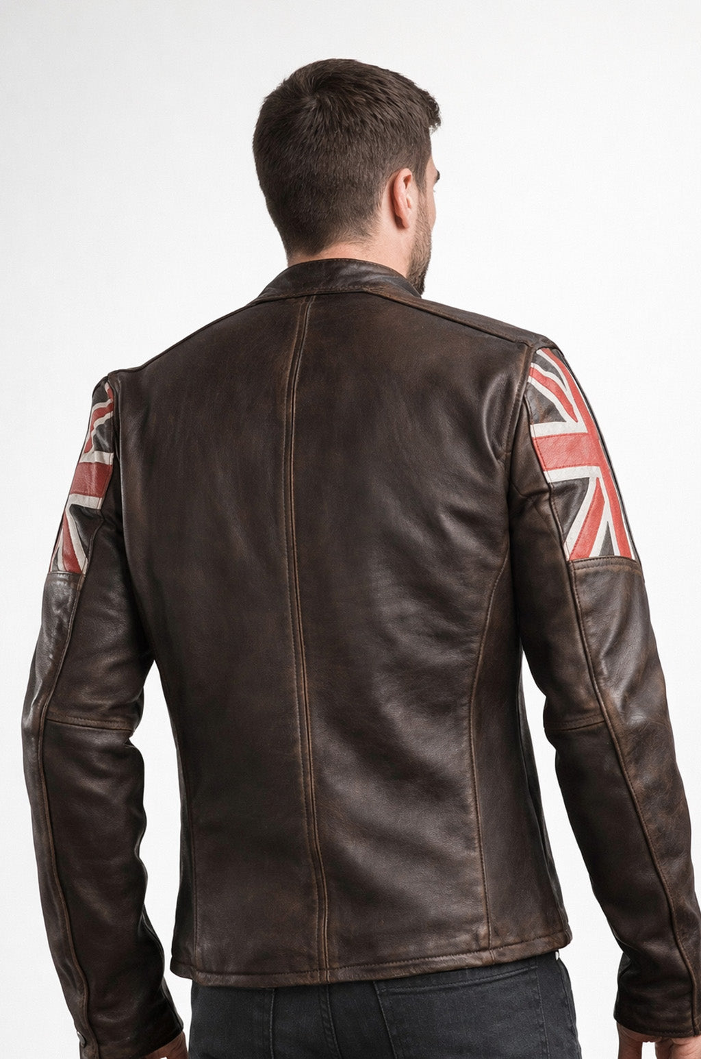 UK Flag M034 Cafe Racer Stylish Brown Biker Vintage Men's Jacket