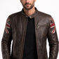UK Flag M034 Cafe Racer Stylish Brown Biker Vintage Men's Jacket