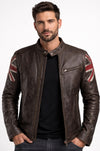UK Flag M034 Cafe Racer Stylish Brown Biker Vintage Men's Jacket
