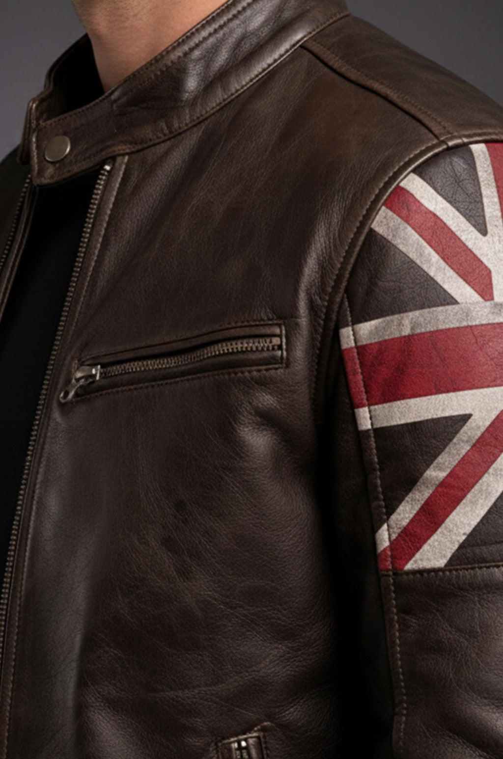 UK Flag M034 Cafe Racer Stylish Brown Biker Vintage Men's Jacket