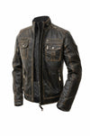 Brown leather jacket with zippers on a white background