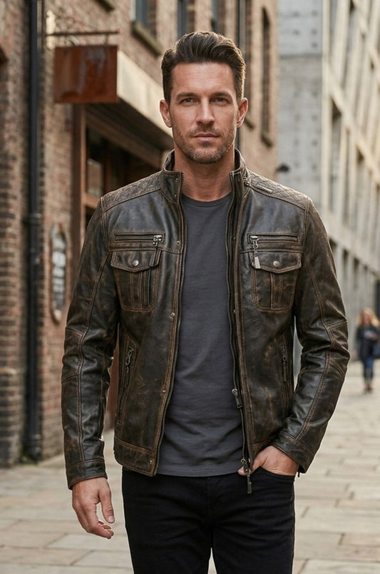 New M036 Multi Zipper Distressed Casual Wear Biker  Men's Jacket
