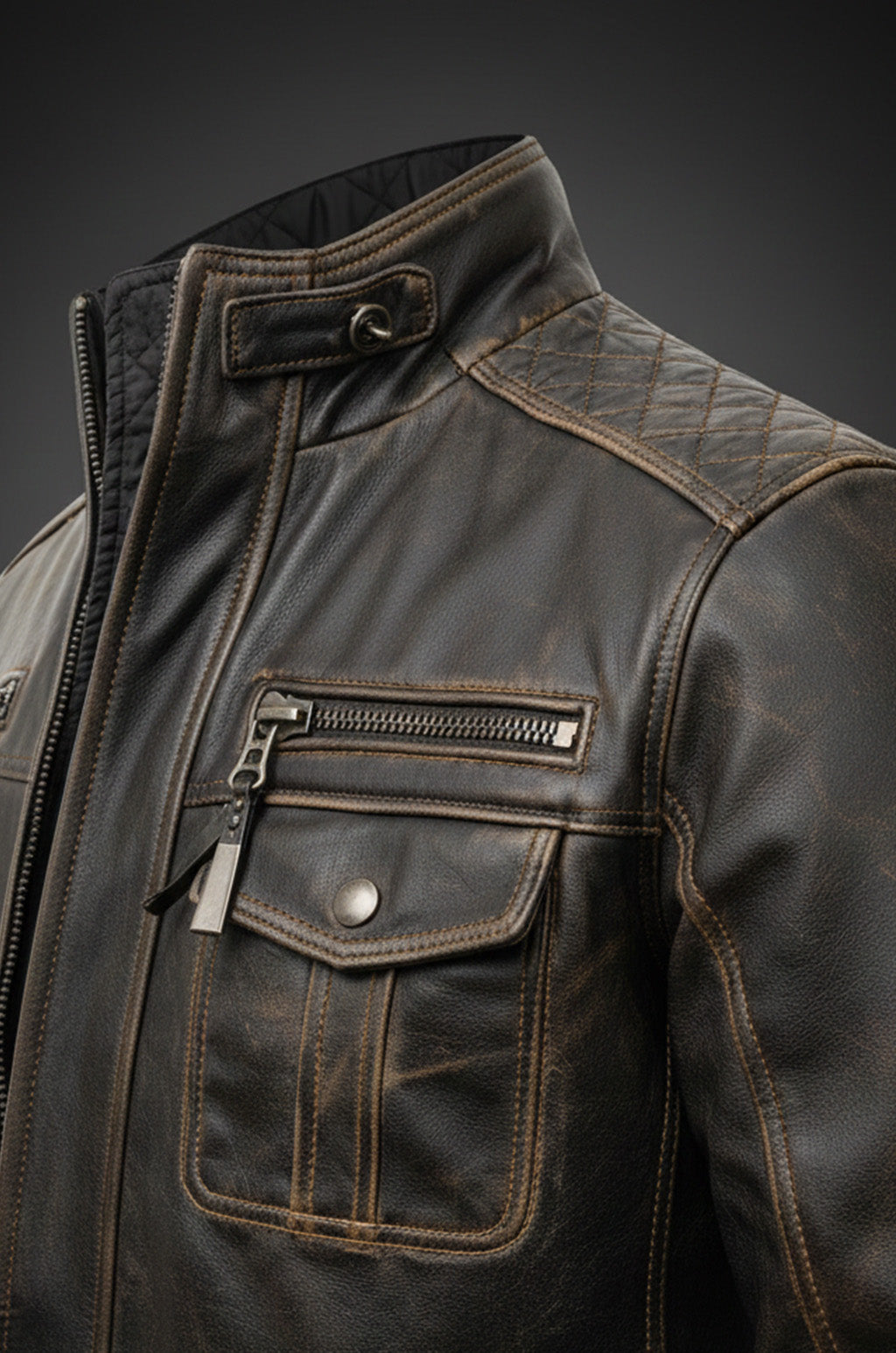 New M036 Multi Zipper Distressed Casual Wear Biker  Men's Jacket