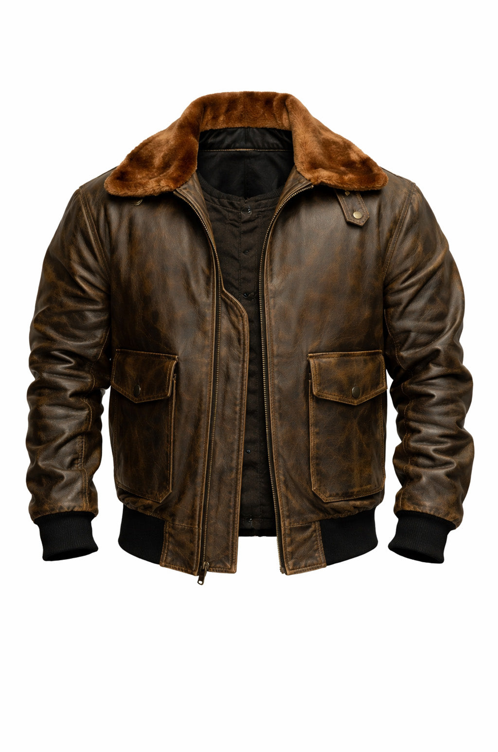 M037 Aviator A-2 Real Bomber Flight Jacket Distressed Brown Men's Leather Jacket