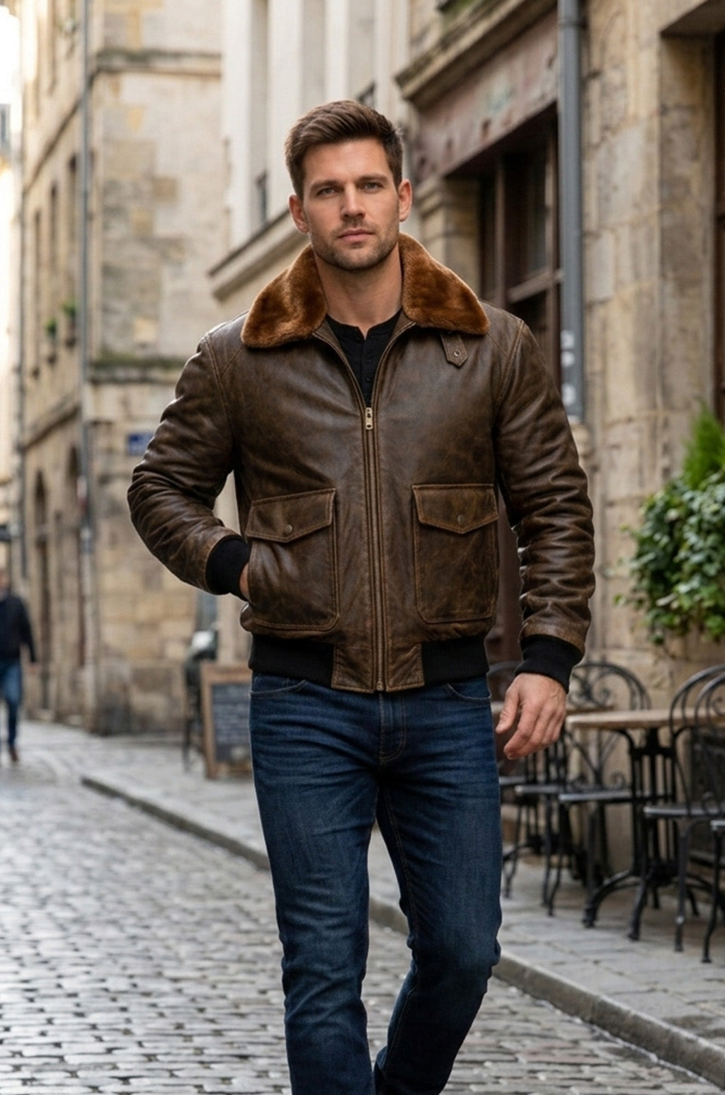 M037 Aviator A-2 Real Bomber Flight Jacket Distressed Brown Men's Leather Jacket