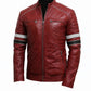 M038 Red Bomber Biker Real Leather Men's Stylish Motorcycle Jacket