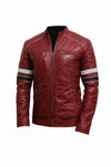 M038 Red Bomber Biker Real Leather Men's Stylish Motorcycle Jacket