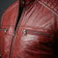 M038 Red Bomber Biker Real Leather Men's Stylish Motorcycle Jacket