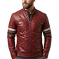 M038 Red Bomber Biker Real Leather Men's Stylish Motorcycle Jacket