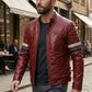 M038 Red Bomber Biker Real Leather Men's Stylish Motorcycle Jacket