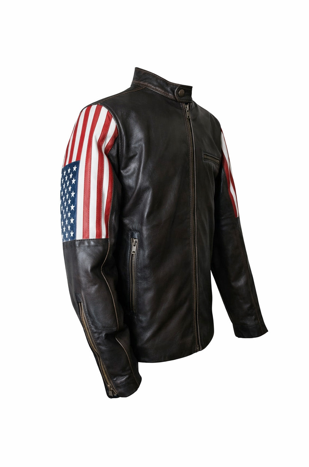 M039 New Style 2019 Racer US Flag Men's Leather Jacket