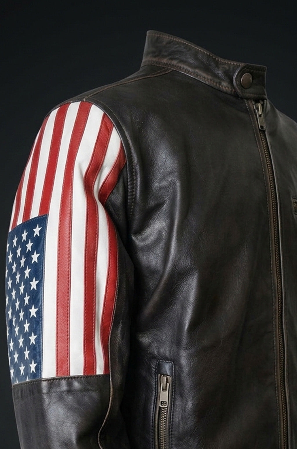 M039 New Style 2019 Racer US Flag Men's Leather Jacket