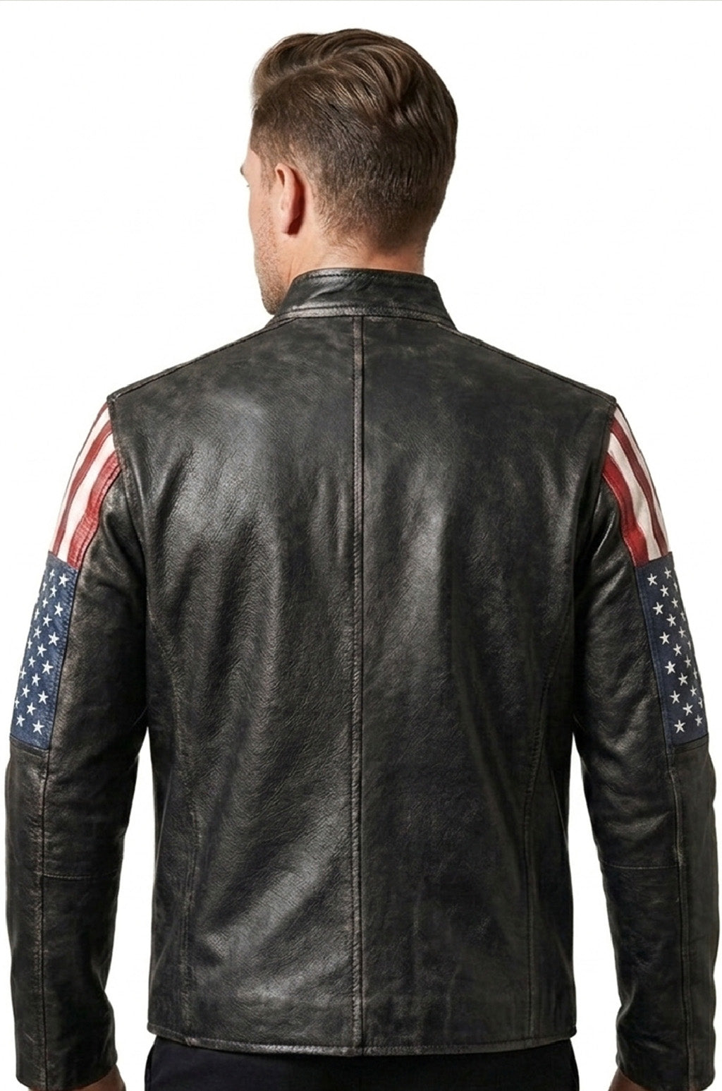 M039 New Style 2019 Racer US Flag Men's Leather Jacket