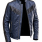 M041 Navy Blue Motorcycle Leather Style Classic Men's Genuine Biker Jacket
