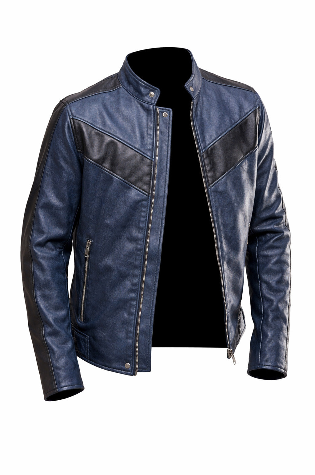 M041 Navy Blue Motorcycle Leather Style Classic Men's Genuine Biker Jacket