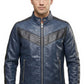 M041 Navy Blue Motorcycle Leather Style Classic Men's Genuine Biker Jacket