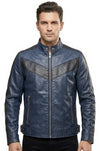 M041 Navy Blue Motorcycle Leather Style Classic Men's Genuine Biker Jacket