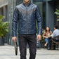 M041 Navy Blue Motorcycle Leather Style Classic Men's Genuine Biker Jacket
