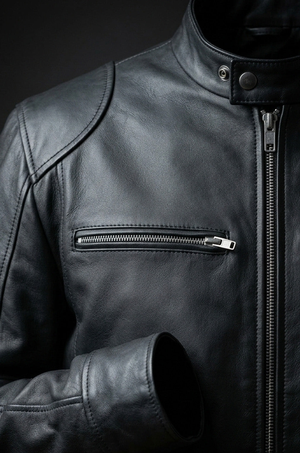Cafe Racer Retro M042 Men's Black Real Leather Jacket 2020