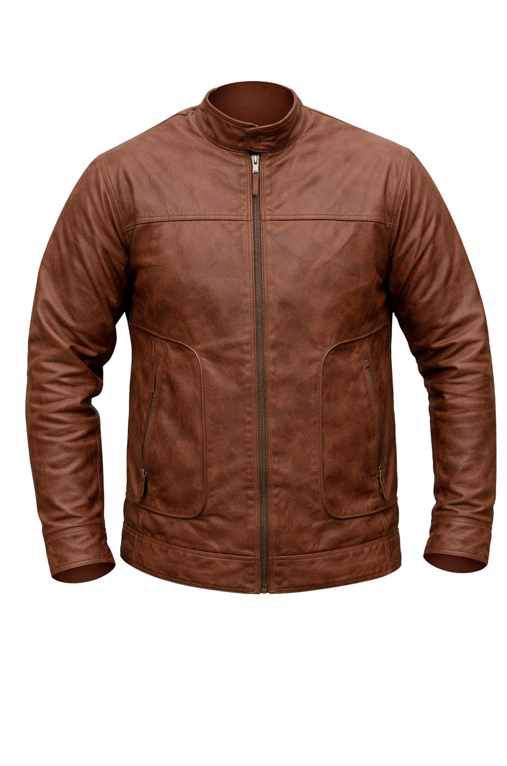 M043 Wax Men's Vintage Style Retro Brown Distressed CowHide Leather Jacket